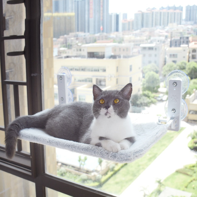 HKM-5075901 Cat Suction Cup Window Hammock - Breathable Mesh Plush Fabric, Stylish Pet Bed for Cats