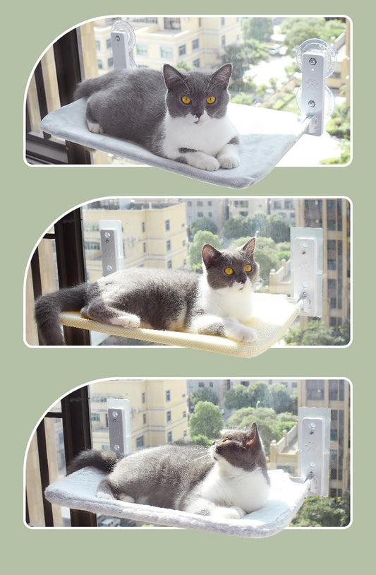 HKM-5075901 Cat Suction Cup Window Hammock - Breathable Mesh Plush Fabric, Stylish Pet Bed for Cats