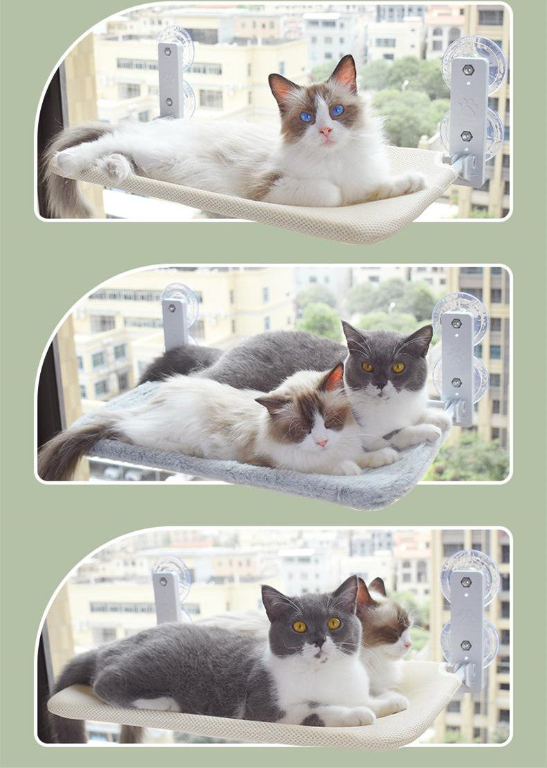 HKM-5075901 Cat Suction Cup Window Hammock - Breathable Mesh Plush Fabric, Stylish Pet Bed for Cats