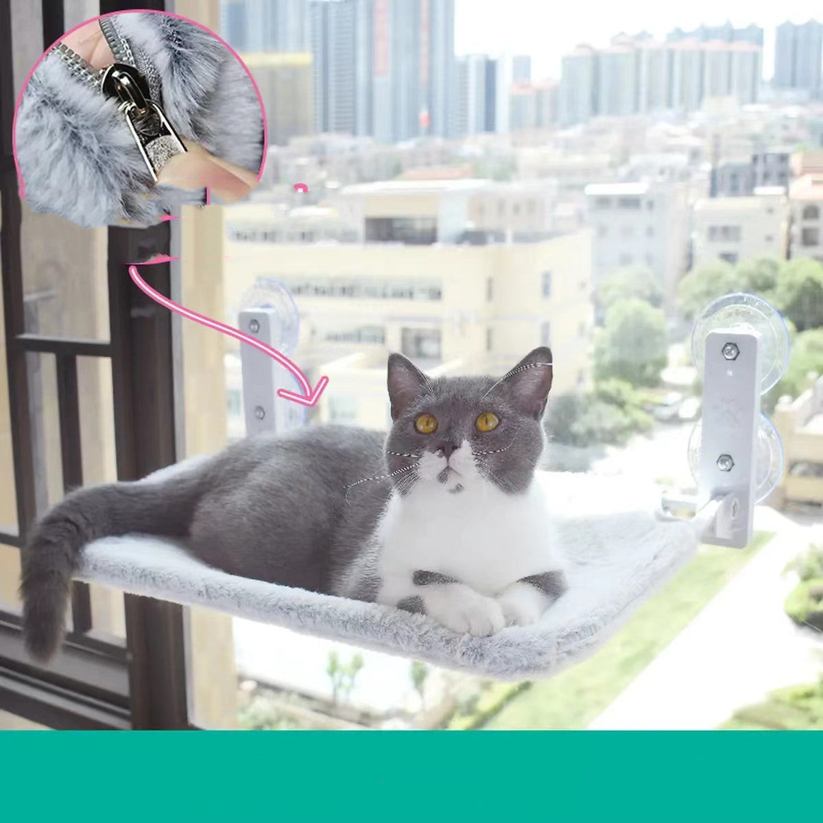 HKM-5075901 Cat Suction Cup Window Hammock - Breathable Mesh Plush Fabric, Stylish Pet Bed for Cats