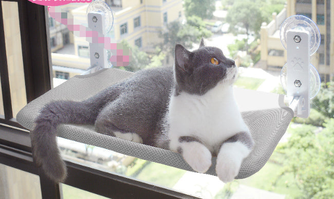 HKM-5075901 Cat Suction Cup Window Hammock - Breathable Mesh Plush Fabric, Stylish Pet Bed for Cats