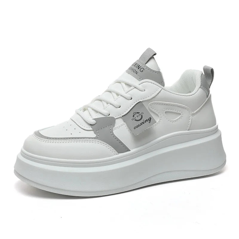 HKM-507667 SH709 New Casual Women's Shoes Autumn Solid Color Elevated Thick Sole Shoes Versatile Leather Durable Running Shoes