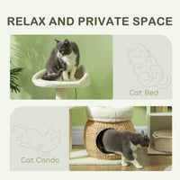 HKM-5077565 31" Cat Tree Tower with Scratching Posts, Cozy Beds, Platform, and Toy Ball for Indoor Cats in Cream White
