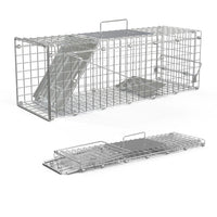 HKM-5077949 24-Inch Folding Humane Animal Trap Cage for Small Pets, Galvanized Steel Construction, Easy Setup and Release