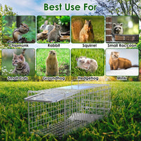 HKM-5077949 24-Inch Folding Humane Animal Trap Cage for Small Pets, Galvanized Steel Construction, Easy Setup and Release