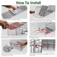 HKM-5077949 24-Inch Folding Humane Animal Trap Cage for Small Pets, Galvanized Steel Construction, Easy Setup and Release