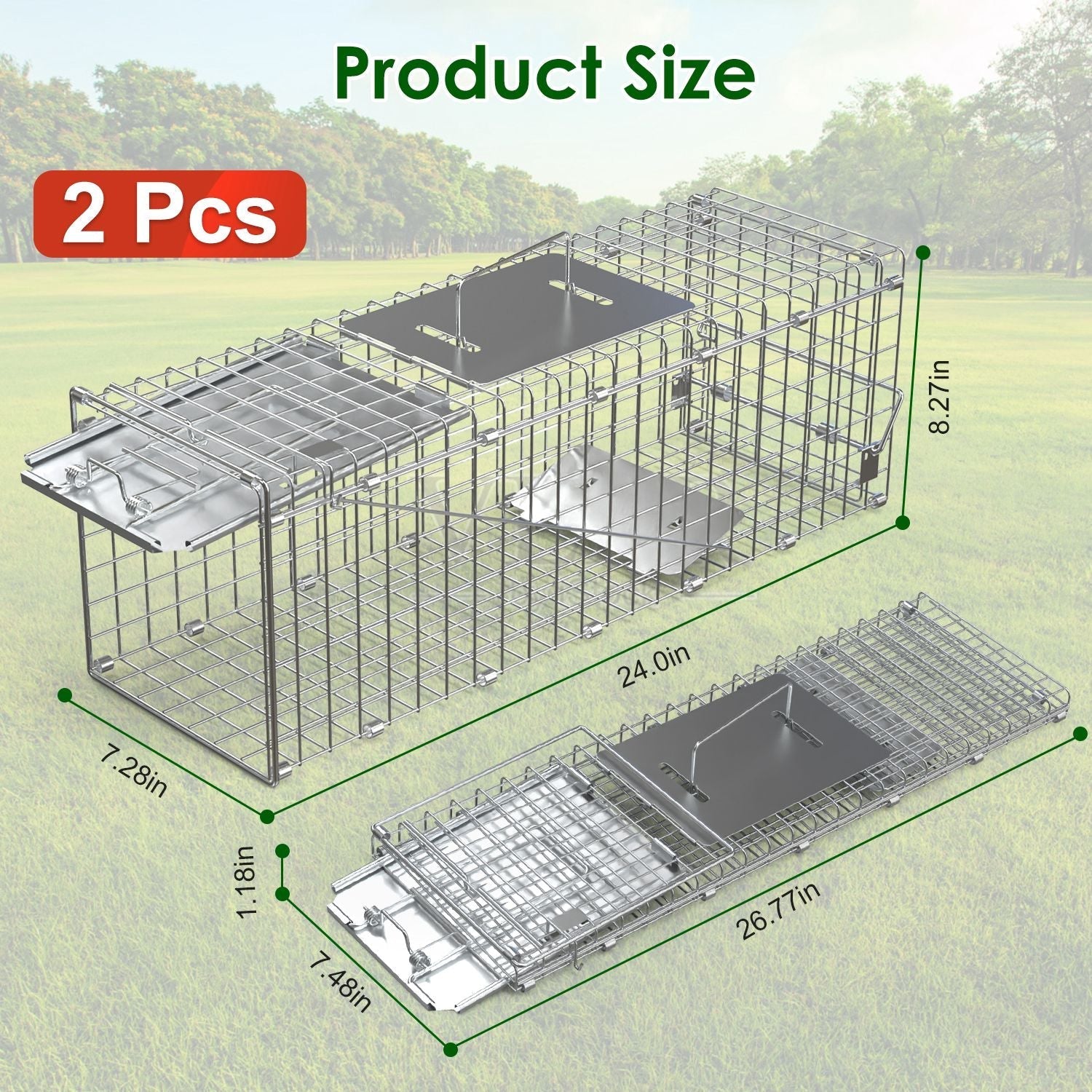HKM-5077949 24-Inch Folding Humane Animal Trap Cage for Small Pets, Galvanized Steel Construction, Easy Setup and Release