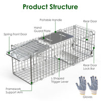 HKM-5077949 24-Inch Folding Humane Animal Trap Cage for Small Pets, Galvanized Steel Construction, Easy Setup and Release