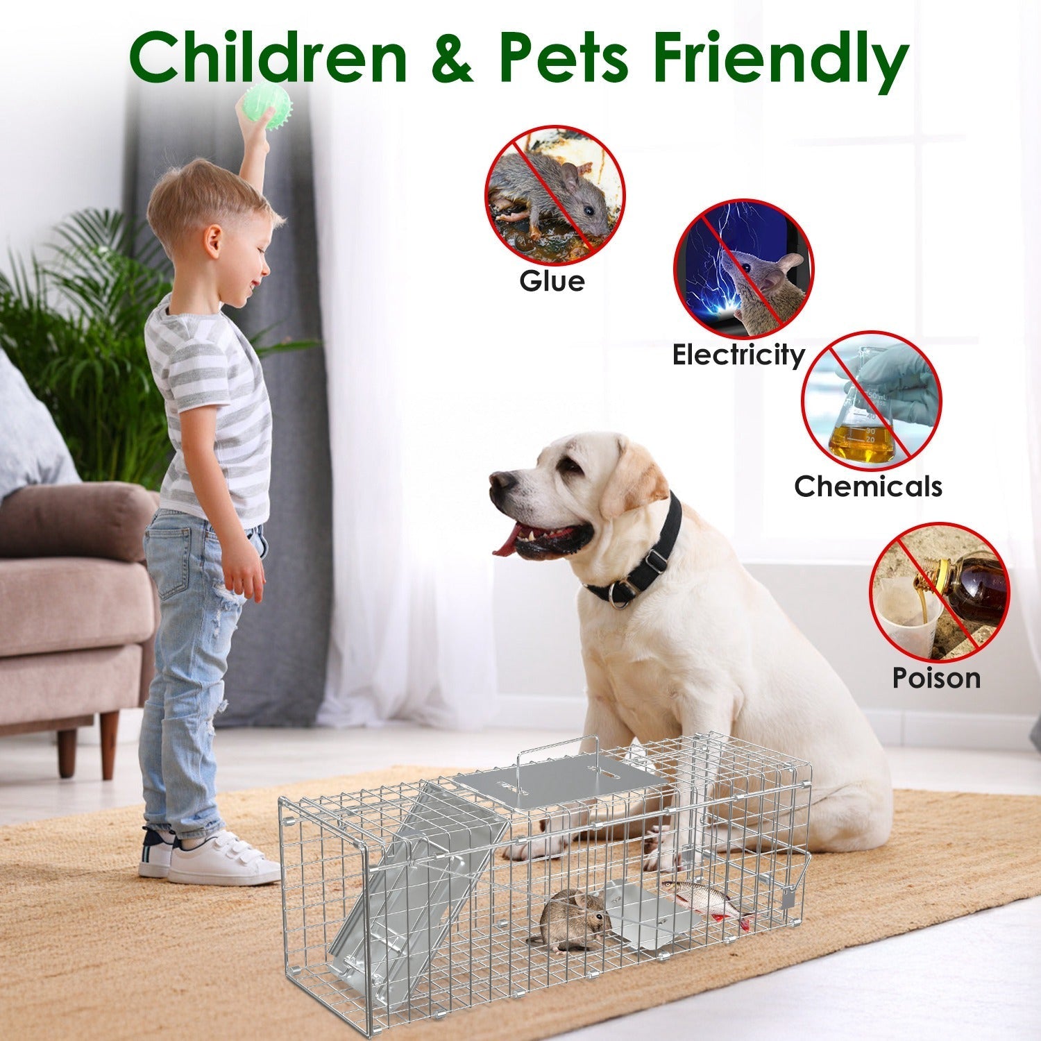 HKM-5077949 24-Inch Folding Humane Animal Trap Cage for Small Pets, Galvanized Steel Construction, Easy Setup and Release