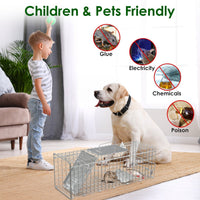 HKM-5077949 24-Inch Folding Humane Animal Trap Cage for Small Pets, Galvanized Steel Construction, Easy Setup and Release