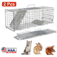 HKM-5077949 24-Inch Folding Humane Animal Trap Cage for Small Pets, Galvanized Steel Construction, Easy Setup and Release