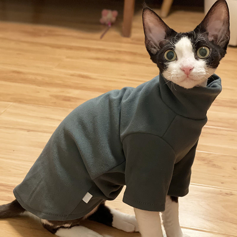 HKM-507795 Self-Heating Hoodie for Hairless Cats - Warm Autumn and Winter Pet Sweater in Black and Green