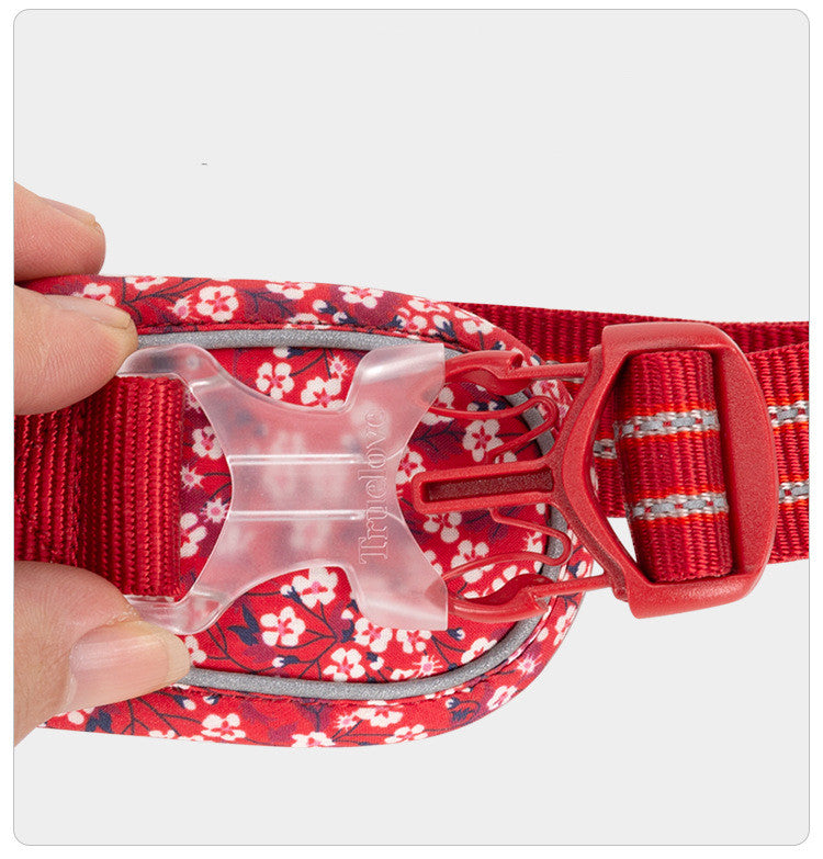 HKM-5078461 Reflective Floral Printed Pet Dog Leash and Chest Harness Set