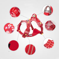 HKM-5078461 Reflective Floral Printed Pet Dog Leash and Chest Harness Set