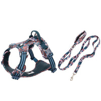 HKM-5078461 Reflective Floral Printed Pet Dog Leash and Chest Harness Set