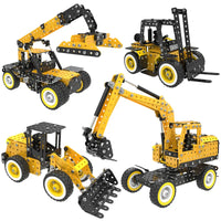 HKM-507859 Construction Vehicle Model Metal Building Block Set - DIY Excavator Assembly Toy for Kids 8 Years & Up