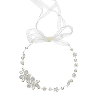 HKM-507859 Handmade Pearl Headband with Plaid Design for Women in White Color