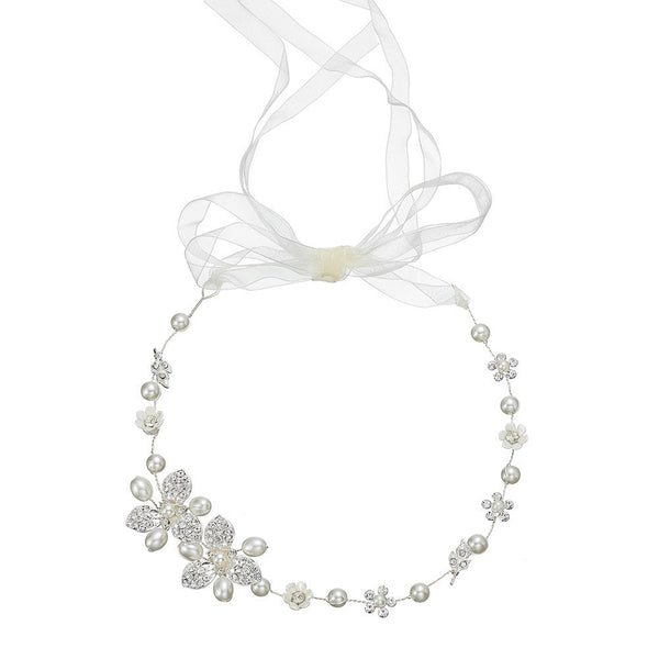 HKM-507859 Handmade Pearl Headband with Plaid Design for Women in White Color