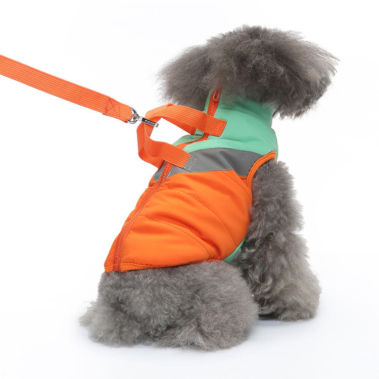 HKM-5078717 Casual Cotton-Padded Dog Jacket with Hand Rope - Available in Orange, Blue, and Army Green