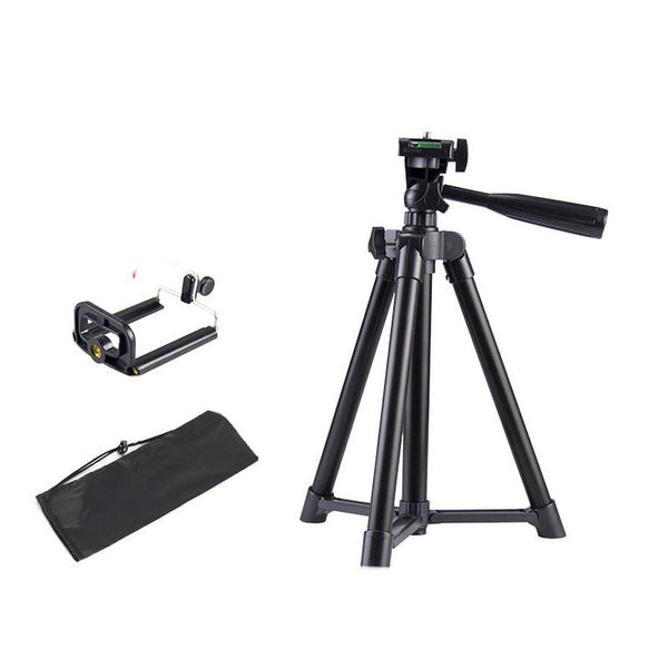 HKM-507987 Versatile Aluminum Alloy Tripod Set with U-Shaped Clip and Cloth Bag for Mobile Phone Live Support
