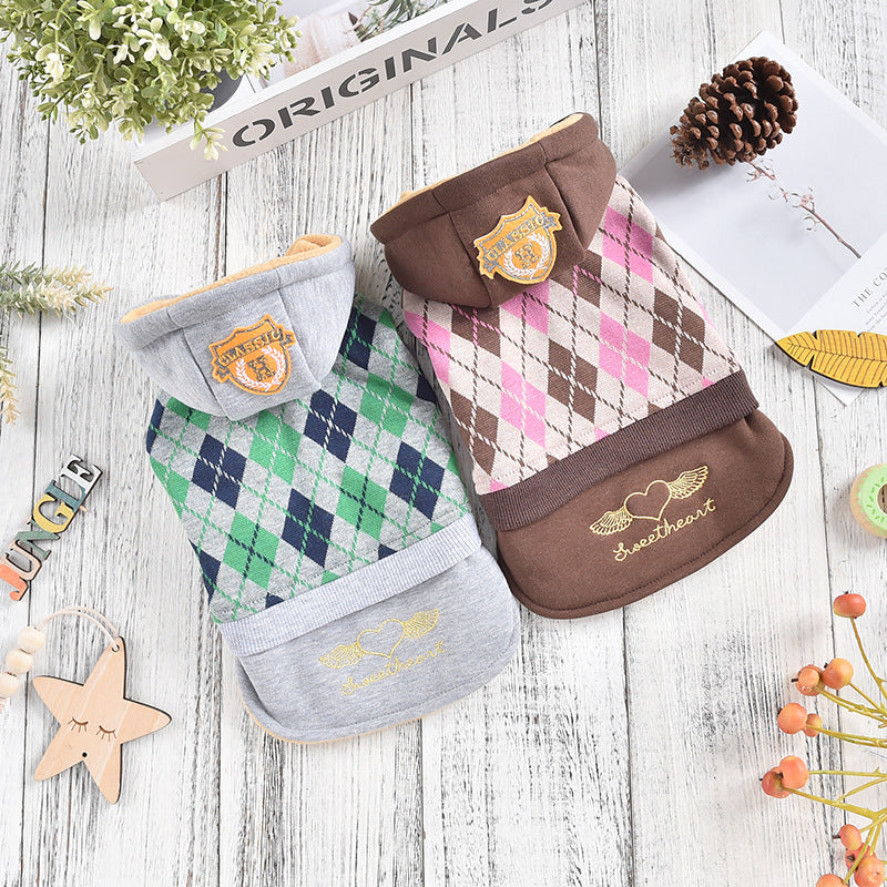 HKM-5080637 Diamond Pattern Knitted Dog Skirt - Casual Polyester Outfit in Grey and Brown