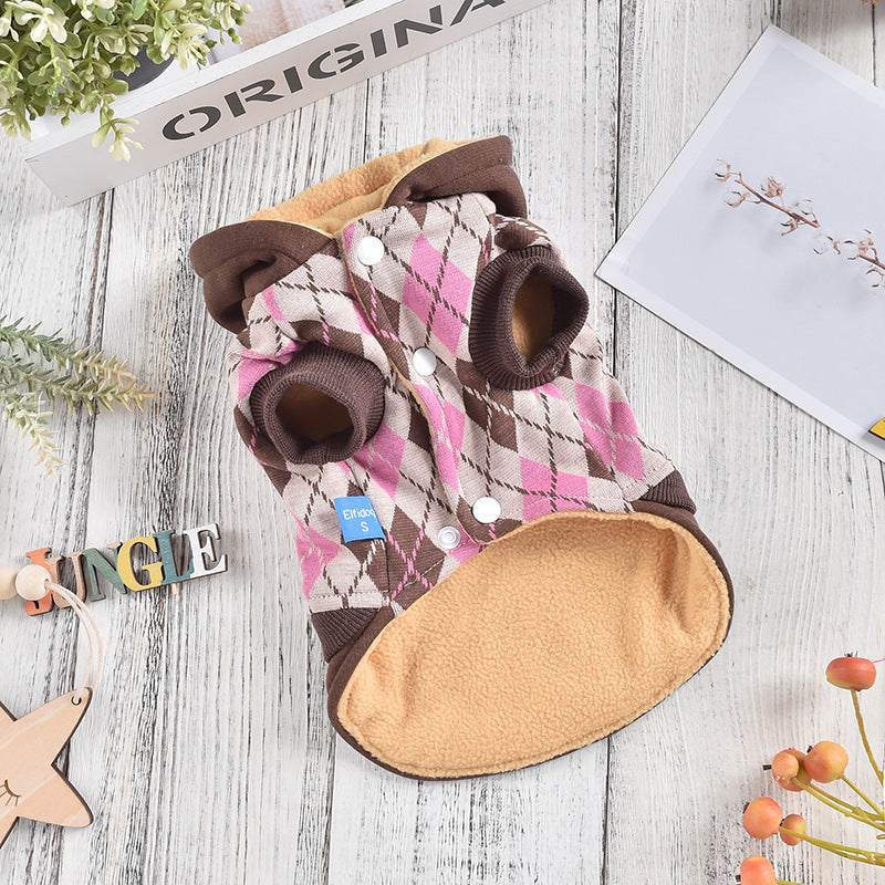 HKM-5080637 Diamond Pattern Knitted Dog Skirt - Casual Polyester Outfit in Grey and Brown