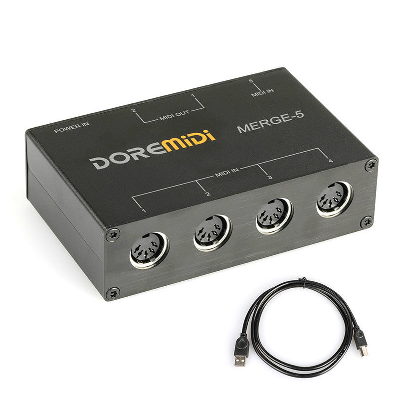 HKM-508115 MIDI Merge-5 Combiner for 5 Inputs and 2 Outputs, Compact Size 115x73x33mm, Low Latency Operation