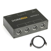 HKM-508115 MIDI Merge-5 Combiner for 5 Inputs and 2 Outputs, Compact Size 115x73x33mm, Low Latency Operation