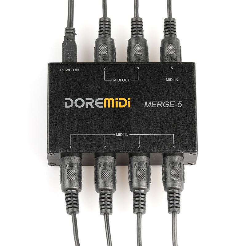 HKM-508115 MIDI Merge-5 Combiner for 5 Inputs and 2 Outputs, Compact Size 115x73x33mm, Low Latency Operation