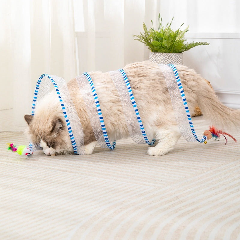 HKM-5081533 Interactive Cat Tunnel and Teasing Stick with Feather Attachment for Boredom Relief