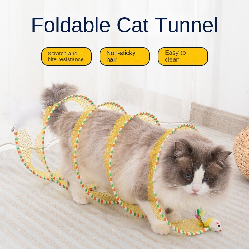 HKM-5081533 Interactive Cat Tunnel and Teasing Stick with Feather Attachment for Boredom Relief