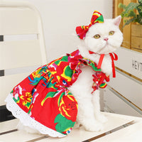 HKM-5081661 Flounced Sleeve Dress for Pets in Pansy, Red Plaid, and Floral Styles