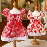 HKM-5081661 Flounced Sleeve Dress for Pets in Pansy, Red Plaid, and Floral Styles