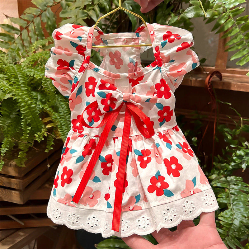 HKM-5081661 Flounced Sleeve Dress for Pets in Pansy, Red Plaid, and Floral Styles