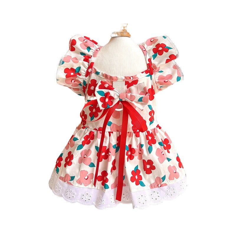 HKM-5081661 Flounced Sleeve Dress for Pets in Pansy, Red Plaid, and Floral Styles