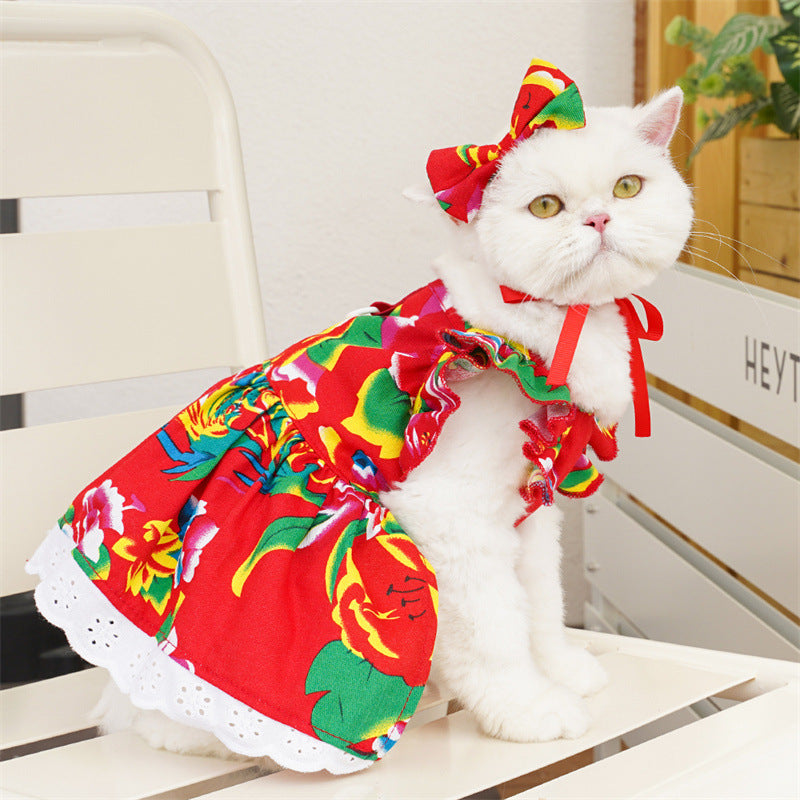 HKM-5081661 Flounced Sleeve Dress for Pets in Pansy, Red Plaid, and Floral Styles