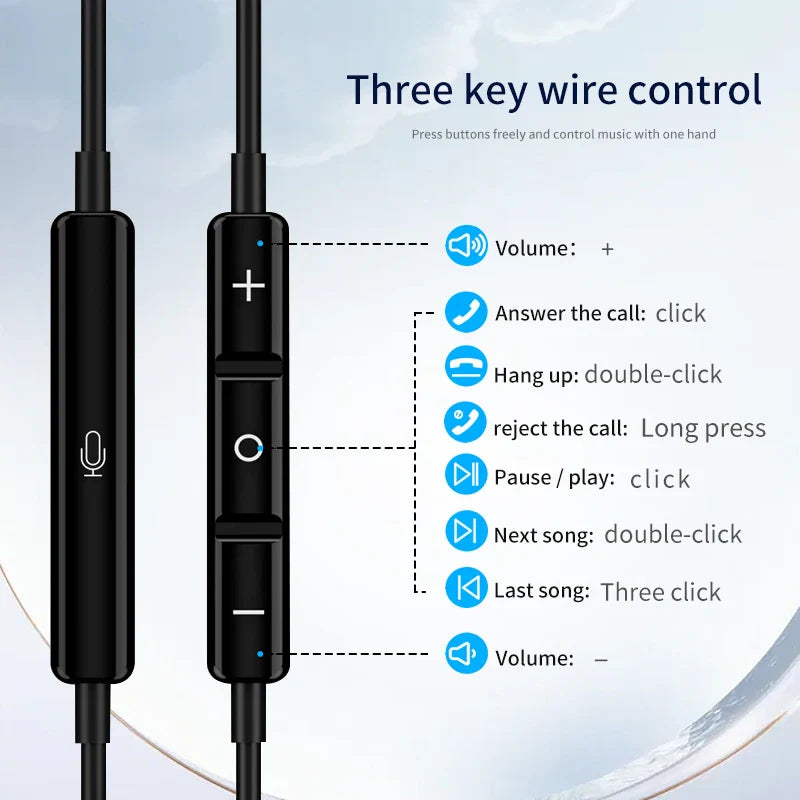 HKM-508179 Hi-Fi Noise Cancelling Half In-ear Stereo Earphones with Microphone and 3.5mm Connector