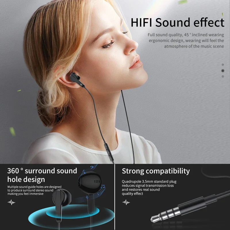HKM-508179 Hi-Fi Noise Cancelling Half In-ear Stereo Earphones with Microphone and 3.5mm Connector