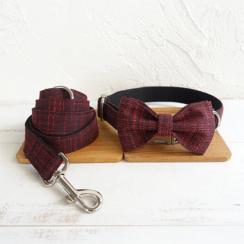 HKM-5082045 Dog Pen and Leash Bowknot Traction Set - Scalable Red Polyester Design, Available in Multiple Sizes