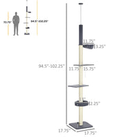 HKM-5083325 Adjustable Floor-to-Ceiling Cat Tree with Multi-Level Platforms, Scratching Posts, and Cozy Hammock - Dark Gray and Cream