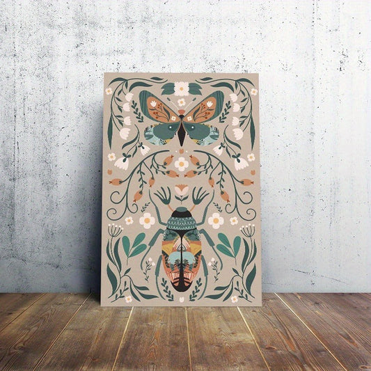 HKM-508371 Modern Classic Wood Frame Canvas Wall Art with Floral and Butterfly Design for Girls' Bedrooms