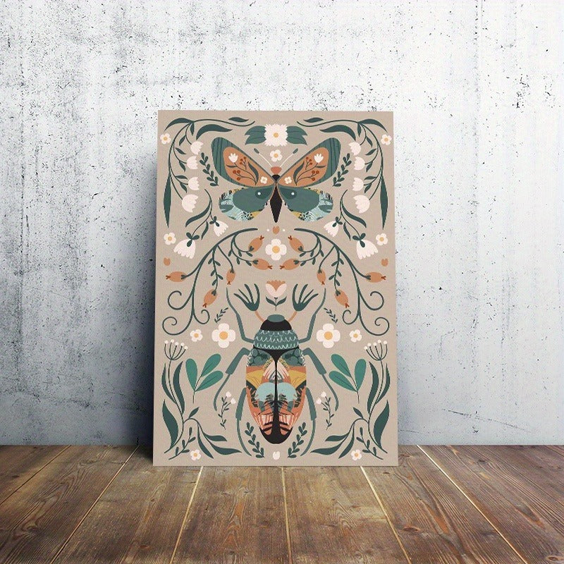HKM-508371 Modern Classic Wood Frame Canvas Wall Art with Floral and Butterfly Design for Girls' Bedrooms
