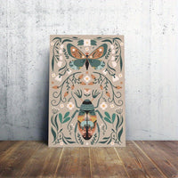 HKM-508371 Modern Classic Wood Frame Canvas Wall Art with Floral and Butterfly Design for Girls' Bedrooms