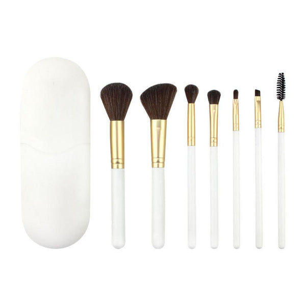 HKM-508499 Portable Makeup Brush Set with Wooden Handle - 7 Artificial Fiber Brushes, 15.8cm Overall Length
