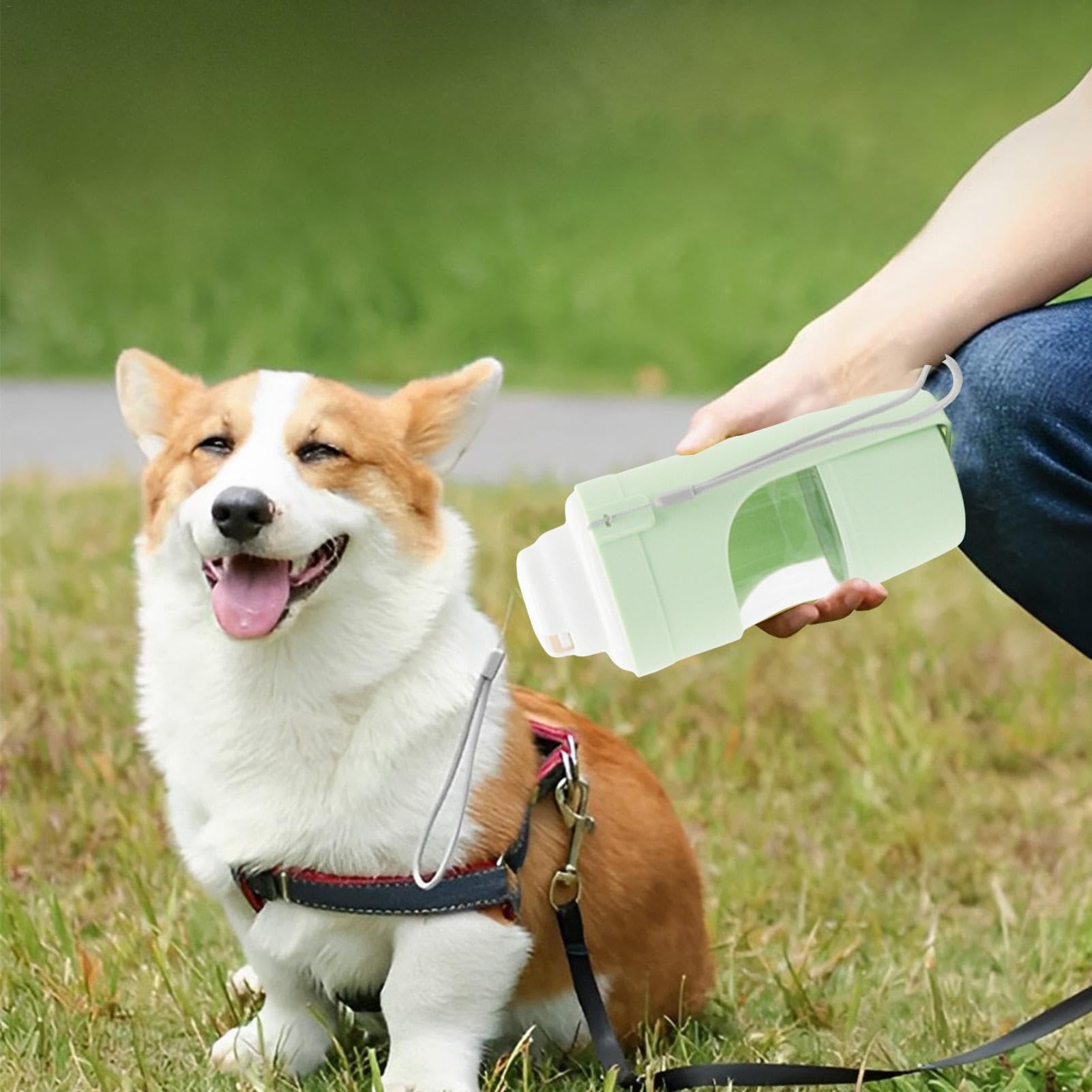 HKM-5085885 2-in-1 Portable Travel Dog Water Bottle and Food Dispenser with Lanyard for Outdoor Use