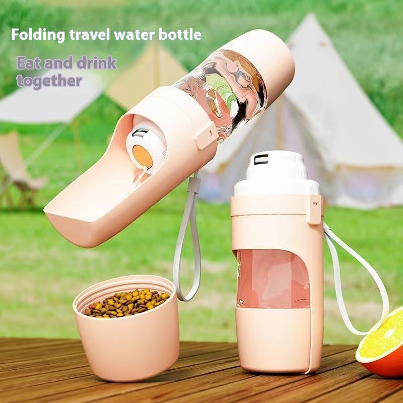 HKM-5085885 2-in-1 Portable Travel Dog Water Bottle and Food Dispenser with Lanyard for Outdoor Use