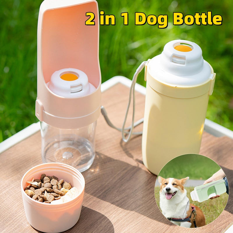 HKM-5085885 2-in-1 Portable Travel Dog Water Bottle and Food Dispenser with Lanyard for Outdoor Use