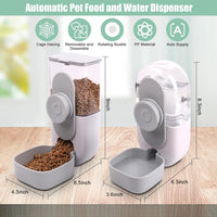 HKM-5087293 Hanging Automatic Pet Food and Water Dispenser Set for Small Animals - Gravity Feeder and Waterer for Cages