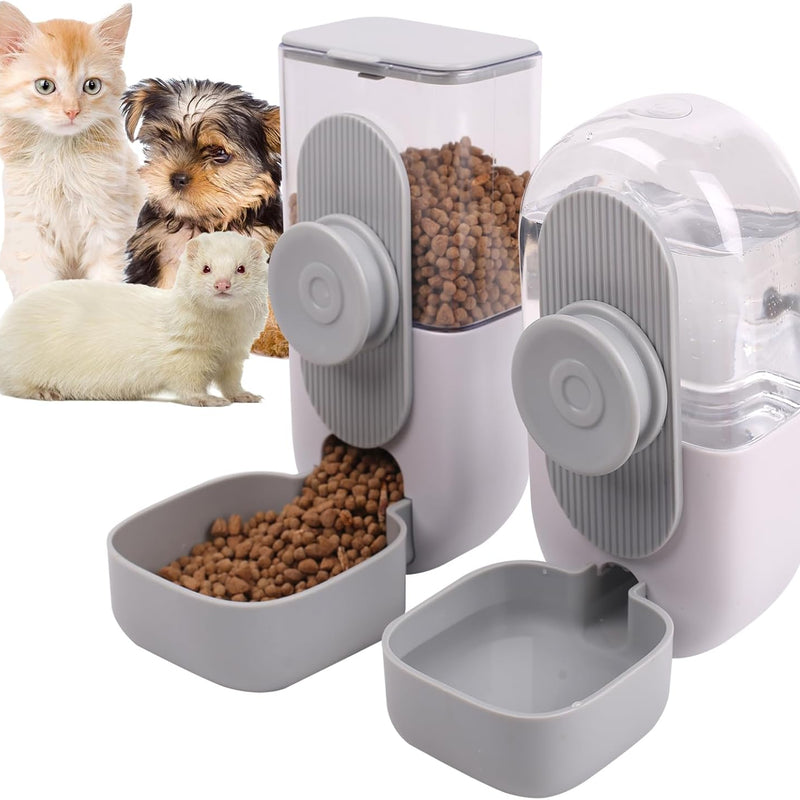HKM-5087293 Hanging Automatic Pet Food and Water Dispenser Set for Small Animals - Gravity Feeder and Waterer for Cages