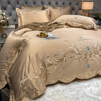 HKM-508755 Cotton Ice Silk Four-Piece Bed Sheet Set with Embroidery and Reactive Dyeing